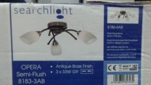 Brand new Searchlight antique brass finish halogen bulbs included -