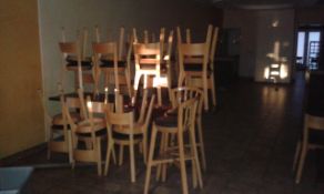 Approximately 80 Restaurant Chairs including 2 bar stools, 5 Square tables (various sizes) & 1 round