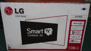 1 x LG 42 INCH SMART 3D CINEMA TV.  106CM 42 INCH. MODEL NAME: 42LB65. Triples XD engine, webOS,
