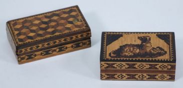 A small Tunbridgeware stamp box: the lid