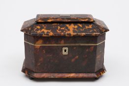 A 19th century tortoiseshell tea caddy: