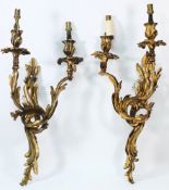 A pair of  gilt metal acanthus twin bran
