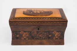 A 19th century Tunbridgeware tea caddy: