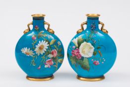 A pair of Minton moon flasks:  enamelled