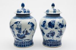A pair of Chinese blue and white baluste