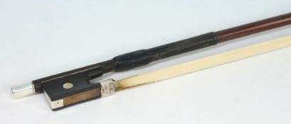 A silver and ebony mounted violin bow fa