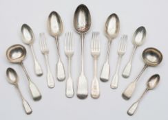 A matched set of Victorian silver fiddle