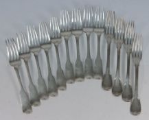 A set of eight George III Irish Fiddle p