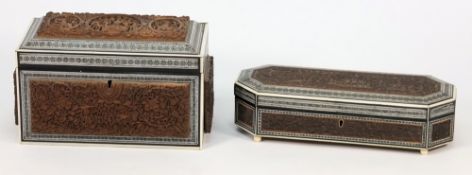 A Indian carved wood, ivory and  inlaid