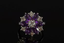 An 18ct white gold, amethyst and diamond