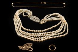 A cultured pearl five strand necklace: w