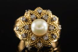 A cultured pearl and diamond cocktail ri