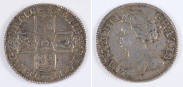 A Queen Anne shilling, 1711: third bust,