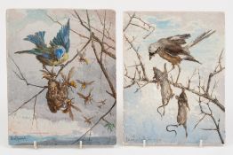 Two tiles, probably Minton, painted by E