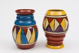 Two Clarice Cliff 'Bizarre' pottery vase