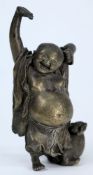 A cast bronze figure of Hotei: standing