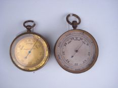 Two brass pocket barometers:, one with s