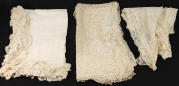 Assorted lace reels and shawl:.
