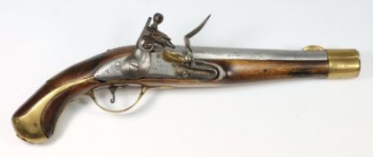 A 19th century flintlock pistol:, brass