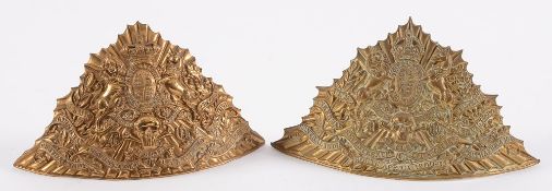 Two 17th Lancers gilt brass shako plates