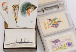 A collection of WWI  silk postcards, mil