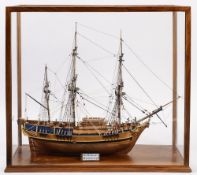 A cased model of HMS Bounty:, standing a