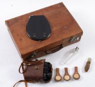A silver mounted hunting flask:, a brass