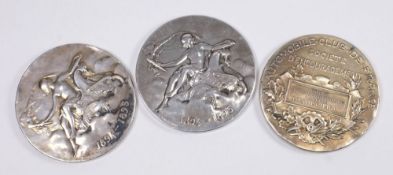 Three French silver Automobile Club meda