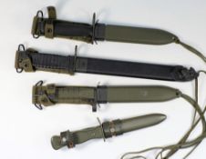 Three modern bayonets and a dagger:.