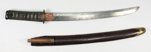 A Japanese Tanto in in brown lacquered s