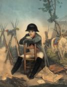 Napoleon seated, a hand-coloured aquatin