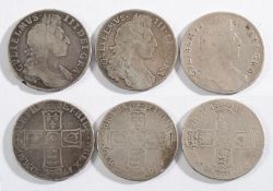 Three William III half crowns: 1696, 169