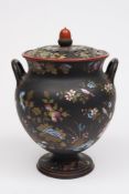 A Wedgwood enamelled black basalt two-ha