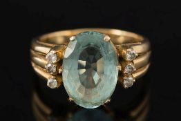 An aquamarine and diamond ring:, the cen