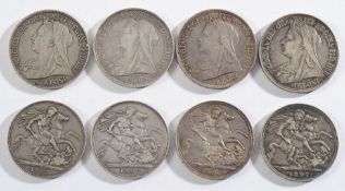 Four Victorian crowns: 1895, 1896, 1897,