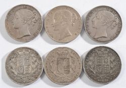 Three Victorian crowns: young head 1844,