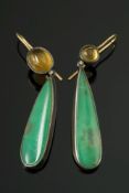 A pair of chrysoprase and citrine drop e