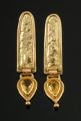 A pair of yellow sapphire drop earrings