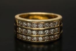 A diamond mounted three-row half-hoop ri