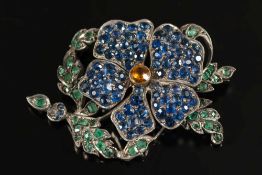 A sapphire, emerald and citrine mounted