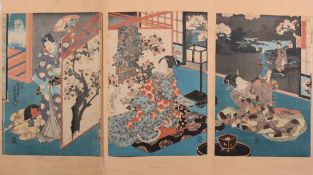 After Toyokuni a woodblock triptych: dep