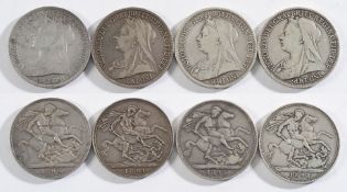 Four Victorian crowns: 1893, 1894, 1894,