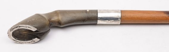 An Edwardian hardwood, horn and silver m