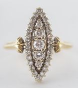 A modern diamond mounted marquise-shaped
