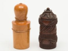 A 19th century carved treen ink bottle h