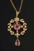 A late 19th century gold, pink tourmalin