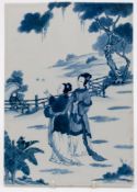 A Chinese blue and white rectangular pla