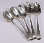 Five George III Old English table spoons