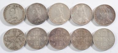 Five Victoria crowns: 1887, 1887, 1888,