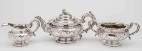 A William IV  silver three-piece tea ser